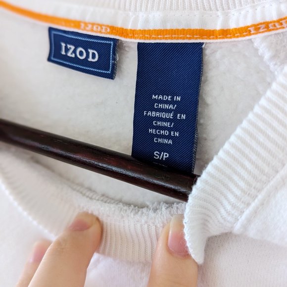 Y2K White Crewneck IZOD Cozy Sweatshirt Sweater Rhinestone Glitter Text Size S - Picture 4 of 6